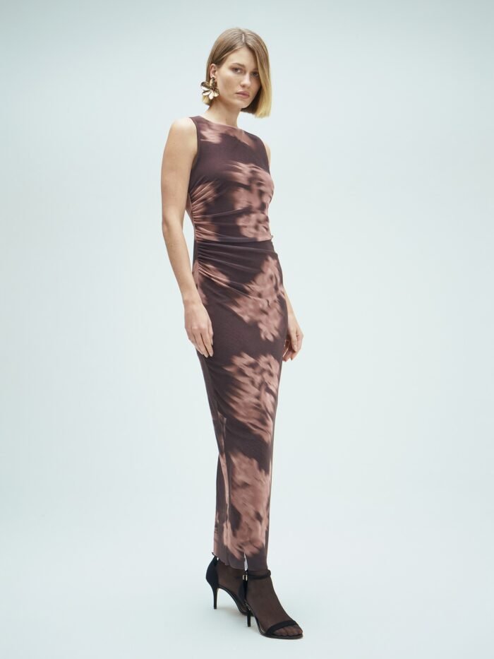 Vestido Sly midi regata em tule estampado