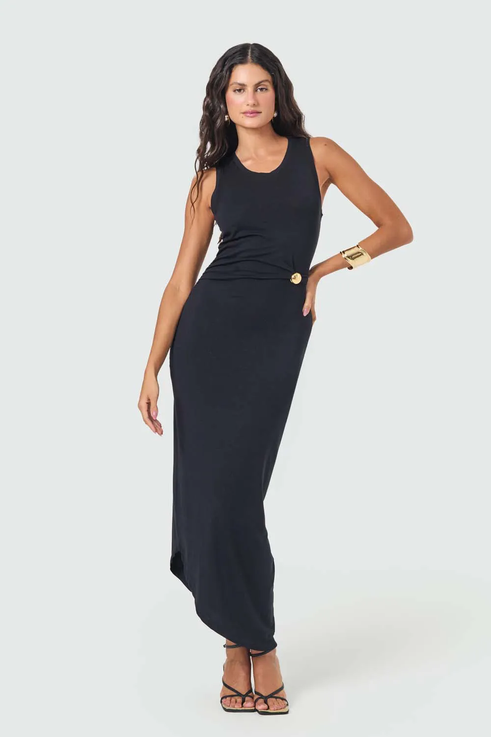 Vestido longo regata em malha crepe - Imagem 2